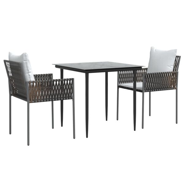 vidaXL 3 Piece Garden Dining Set with Cushions Poly Rattan and Steel