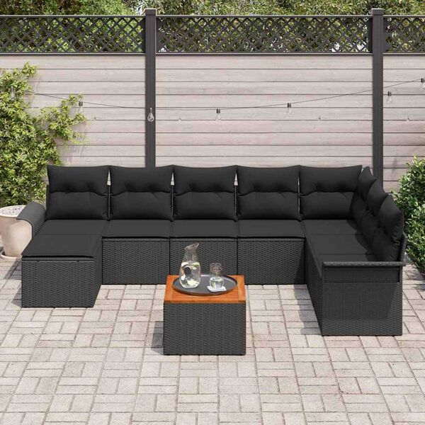 vidaXL Garden Sofa Set with Storage 9 pcs Black Poly Rattan