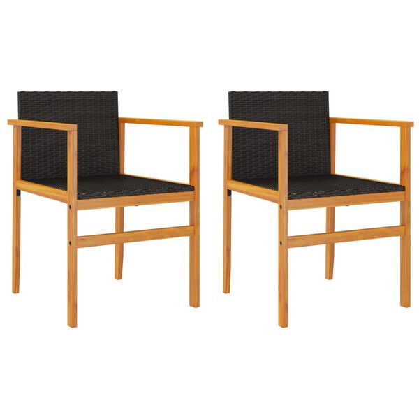 vidaXL Garden Chairs 2 pcs Black Poly Rattan&Solid Wood