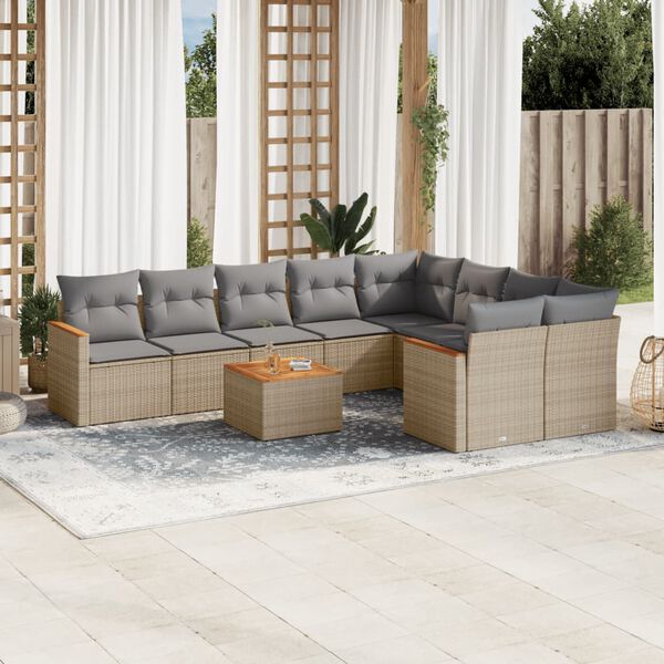 vidaXL 10 Piece Garden Sofa Set with Cushions Mix Beige Poly Rattan