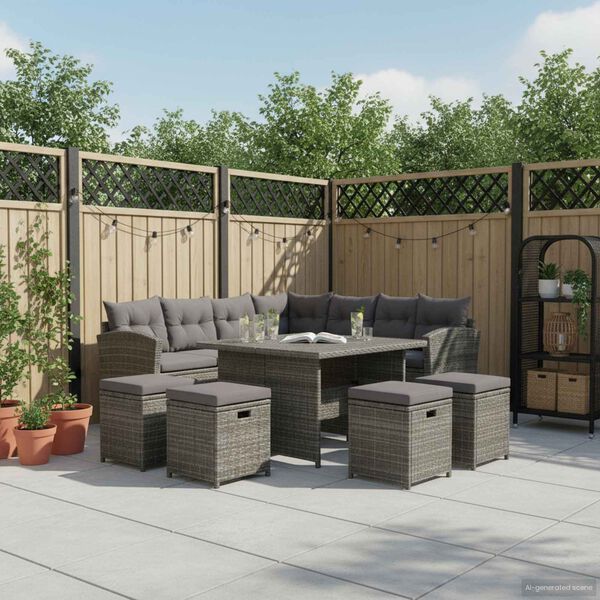 vidaXL 6 Piece Garden Lounge Set with Cushions Poly Rattan Grey