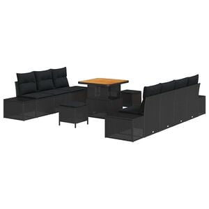 vidaXL Garden Sofa Set with Cushion 10 pcs Black Poly rattan