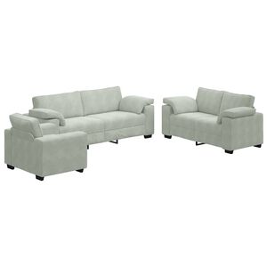 vidaXL 3 Piece Sofa Set with Cushions Light Grey Velvet