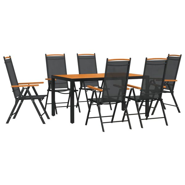 vidaXL 7 Piece Garden Dining Set Black and Brown Aluminium