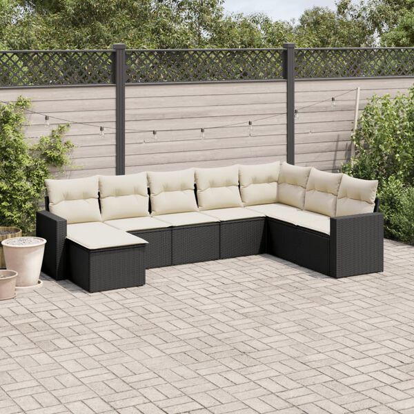 vidaXL 8 Piece Garden Sofa Set with Cushions Black Poly Rattan