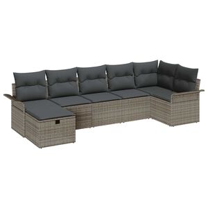 vidaXL Garden Sofa Set with Cushion Manual 7 pcs Grey Poly Rattan