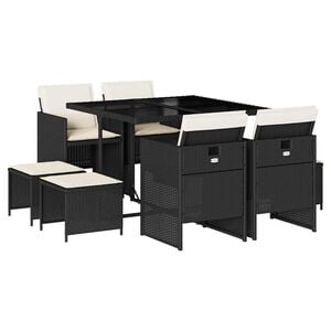 vidaXL 9 Piece Garden Dining Set with Cushions Black Poly Rattan