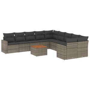 vidaXL 11 Piece Garden Sofa Set with Cushions Grey Poly Rattan