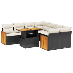 vidaXL 9 Piece Garden Sofa Set with Cushions Black Poly Rattan