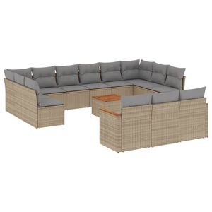 vidaXL 14 Piece Garden Sofa Set with Cushions Mix Beige Poly Rattan