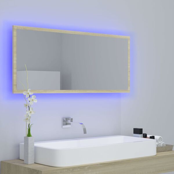 vidaXL LED Bathroom Mirror Sonoma Oak 100x8.5x37 cm Acrylic