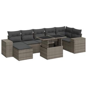 vidaXL 8 Piece Garden Sofa Set with Cushions Grey Poly Rattan