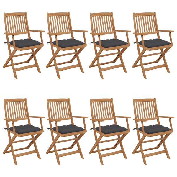 vidaXL Folding Garden Chairs 8 pcs with Cushions Solid Acacia Wood