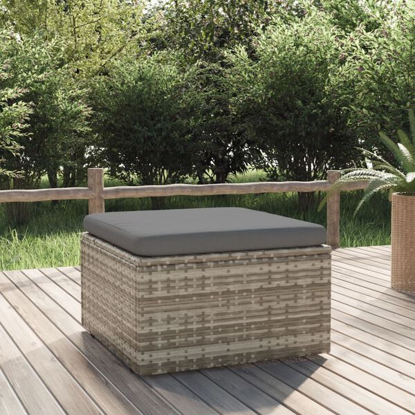 vidaXL Garden Footrest with Cushion Grey 55x55x30 cm Poly Rattan