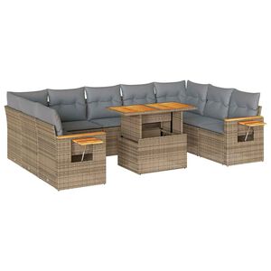vidaXL 10 Piece Garden Sofa Set with Cushions Beige Poly Rattan Acacia