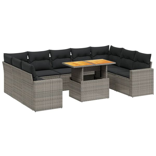 vidaXL 10 Piece Garden Sofa Set with Cushions Grey Poly Rattan