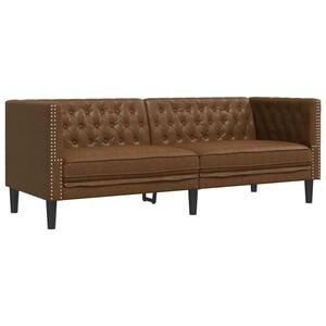 vidaXL Chesterfield Sofa 3-Seater Brown Faux Suede Leather
