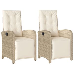 vidaXL Reclining Garden Chairs 2 pcs with Footrest Beige Poly Rattan