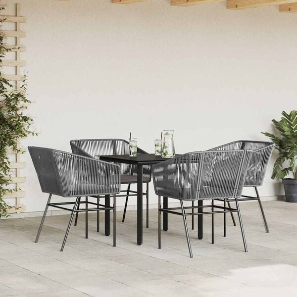 vidaXL 5 Piece Garden Dining Set with Cushions Grey Poly Rattan Glass