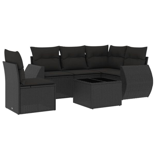 vidaXL 6 Piece Garden Sofa Set with Cushions Black Poly Rattan