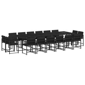 vidaXL 17 Piece Garden Dining Set with Cushions Black Poly Rattan