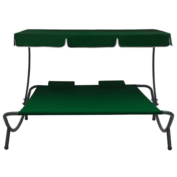 vidaXL Outdoor Lounge Bed with Canopy and Pillows Green
