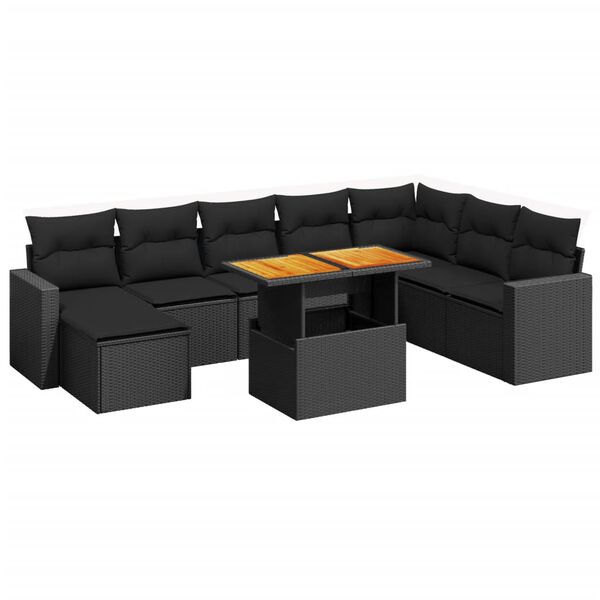 vidaXL 9 Piece Garden Sofa Set with Cushions Black Poly Rattan