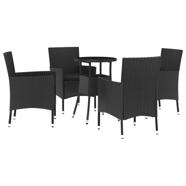 vidaXL 5 Piece Garden Bistro Set with Cushions Black Poly Rattan