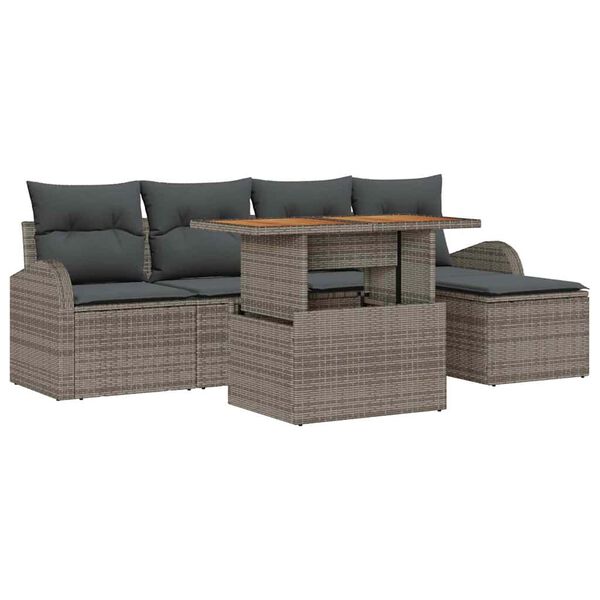vidaXL Garden Sofa Set with Storage 6 pcs Grey Poly rattan