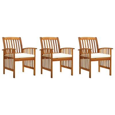 vidaXL Garden Dining Chairs 3 pcs with Cushions Solid Acacia Wood