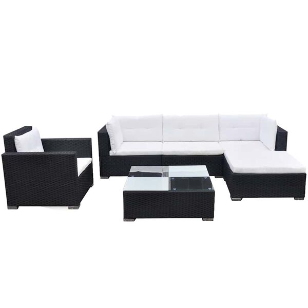 vidaXL 6 Piece Garden Lounge Set with Cushions Poly Rattan Black