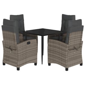 vidaXL 5 Piece Garden Dining Set with Cushions Grey Poly Rattan