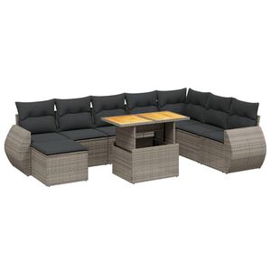 vidaXL 9 Piece Garden Sofa Set with Cushions Grey Poly Rattan
