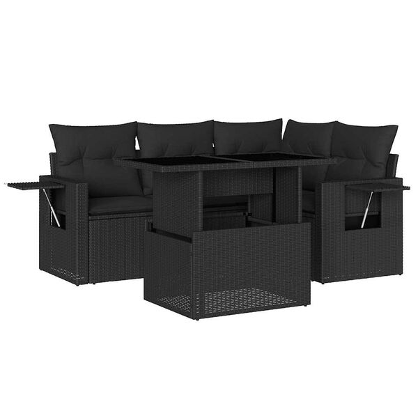 vidaXL 5 Piece Garden Sofa Set with Cushions Black Poly Rattan