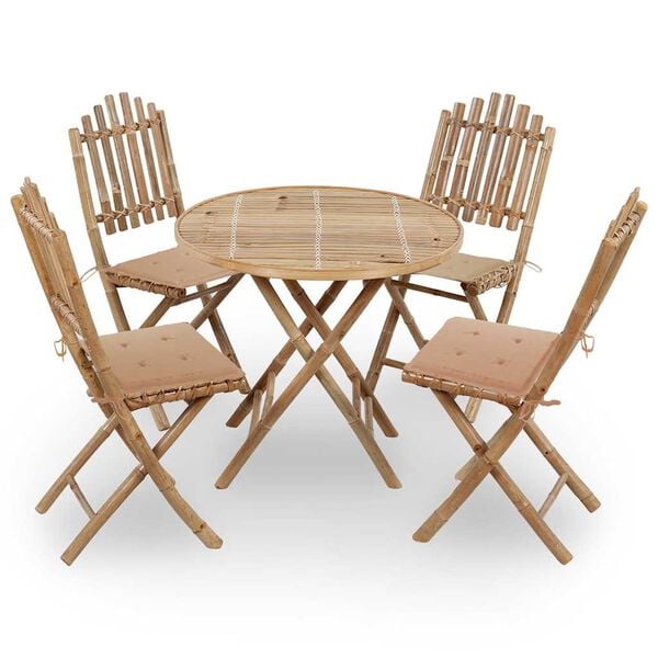vidaXL 5 Piece Folding Outdoor Dining Set with Cushions Bamboo