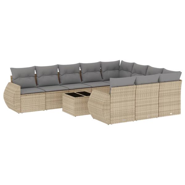 vidaXL 11 Piece Garden Sofa Set with Cushions Beige Poly Rattan