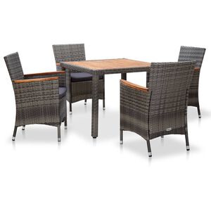 vidaXL 5 Piece Garden Dining Set with Cushions Poly Rattan Grey