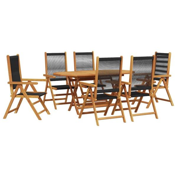 vidaXL Garden Dining Set Folding 7 pcs Black Solid Acacia Wood
