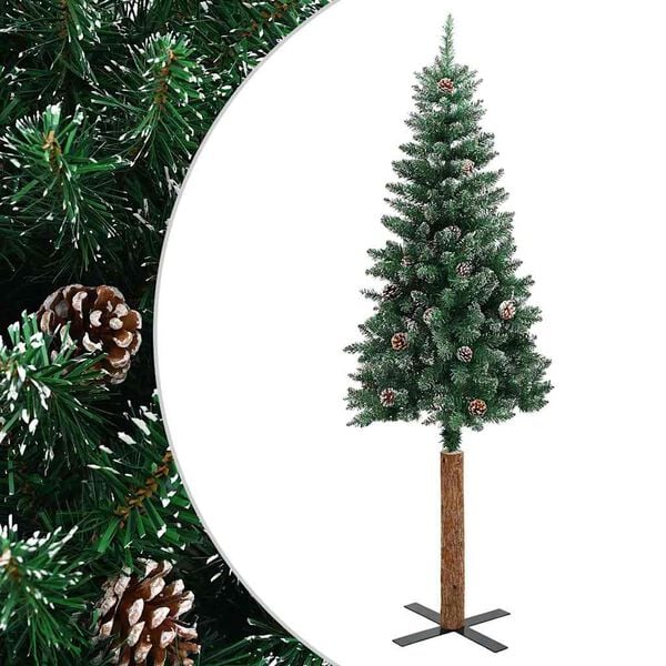 vidaXL Slim Christmas Tree with Real Wood and White Snow Green 150 cm