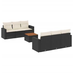 vidaXL 7 Piece Garden Sofa Set with Cushions Black Poly Rattan