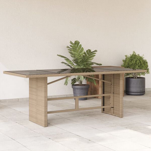 vidaXL Garden Table with Glass Top Beige 190x80x75 cm Poly Rattan