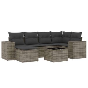 vidaXL 7 Piece Garden Sofa Set with Cushions Grey Poly Rattan