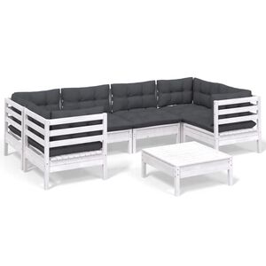 vidaXL 7 Piece Garden Lounge Set with Cushions White Pinewood