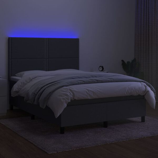 vidaXL Box Spring Bed with Mattress&LED Dark Grey 137x187 cm Double Size Fabric