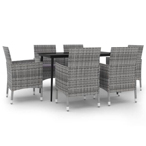 vidaXL 7 Piece Garden Dining Set with Cushions Poly Rattan and Glass