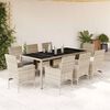 vidaXL 9 Piece Garden Dining Set with Cushions Light Grey Poly Rattan and Glass