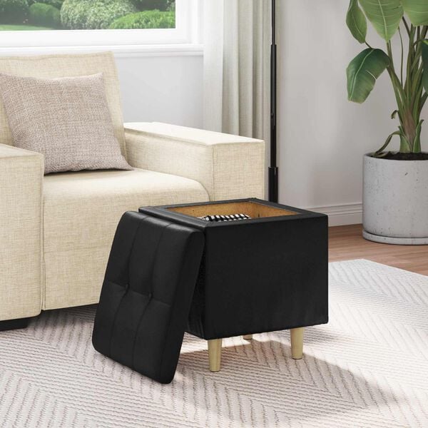 vidaXL Storage Ottoman with Cushion Black 40 x 40 x 45 cm Faux leather