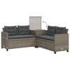 vidaXL Garden Sofa with Table and Cushions L-Shaped Grey Poly Rattan