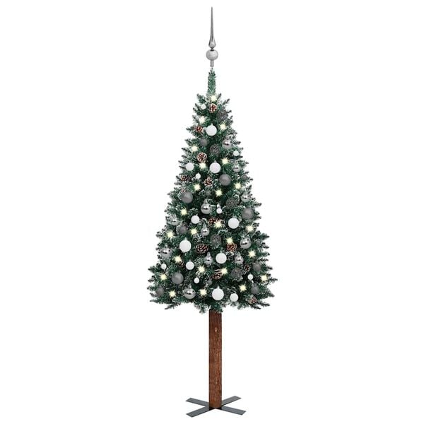 vidaXL Slim Pre-lit Christmas Tree with Ball Set Green 150 cm
