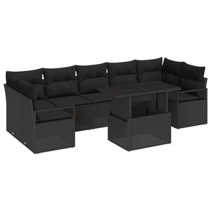 vidaXL Garden Sofa Set with Storage 8 pcs Black Poly rattan